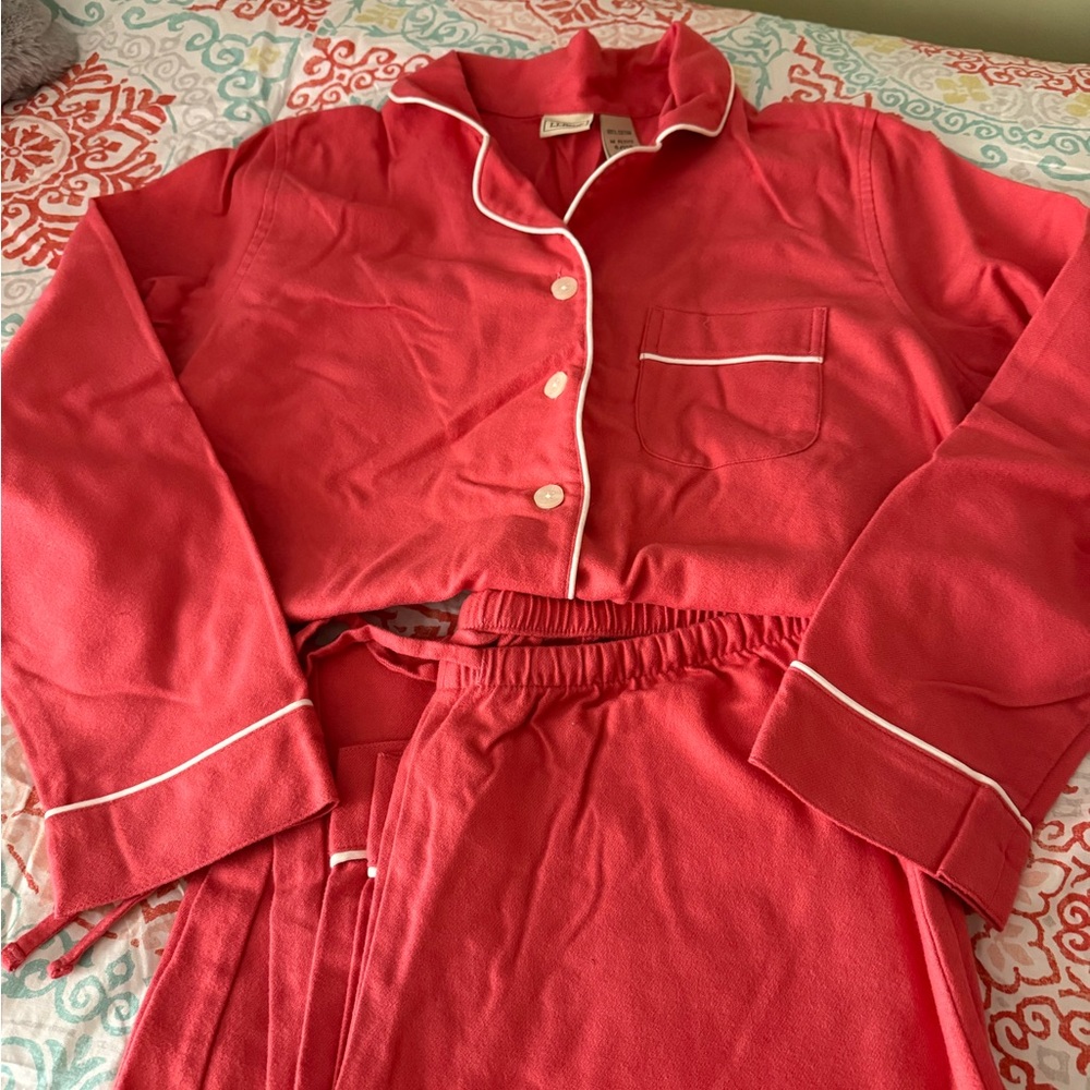 LL Bean Red Womens Pajamas with White Trim